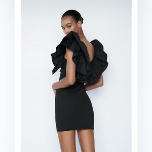 Zara Black Ruffle Mini Dress | Size Medium